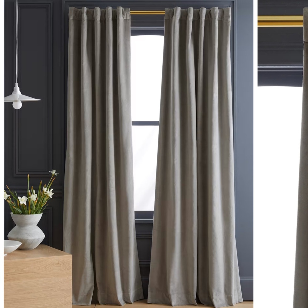 NWOT QUINCE 48x84 Cotton Velvet Room Darkening Curtain Light Grey 2217